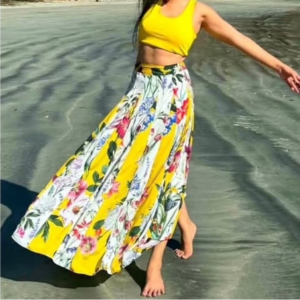 NWT Rococo Sand Anthropologie Revolve Aprile Floral Yellow Maxi Skirt - 6P